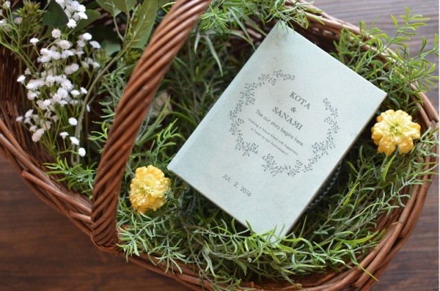 名入れブックボックスのリングピローと結婚証明書  - 人気のグリーン