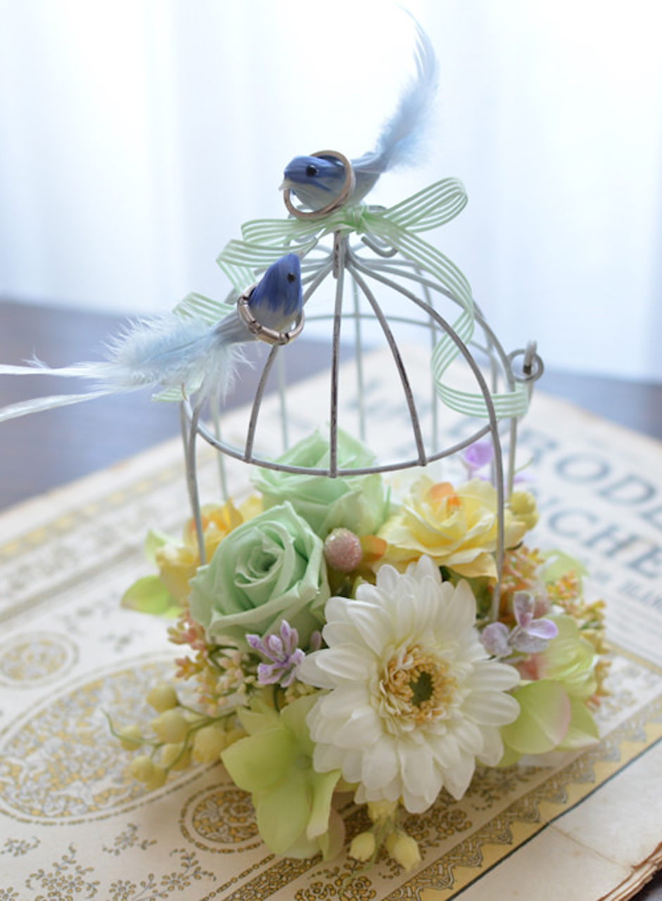 手作りの鳥かごリングピロー