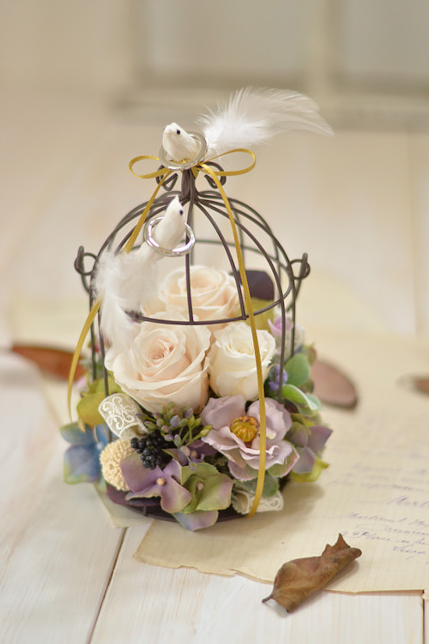 手作りの鳥かごリングピロー