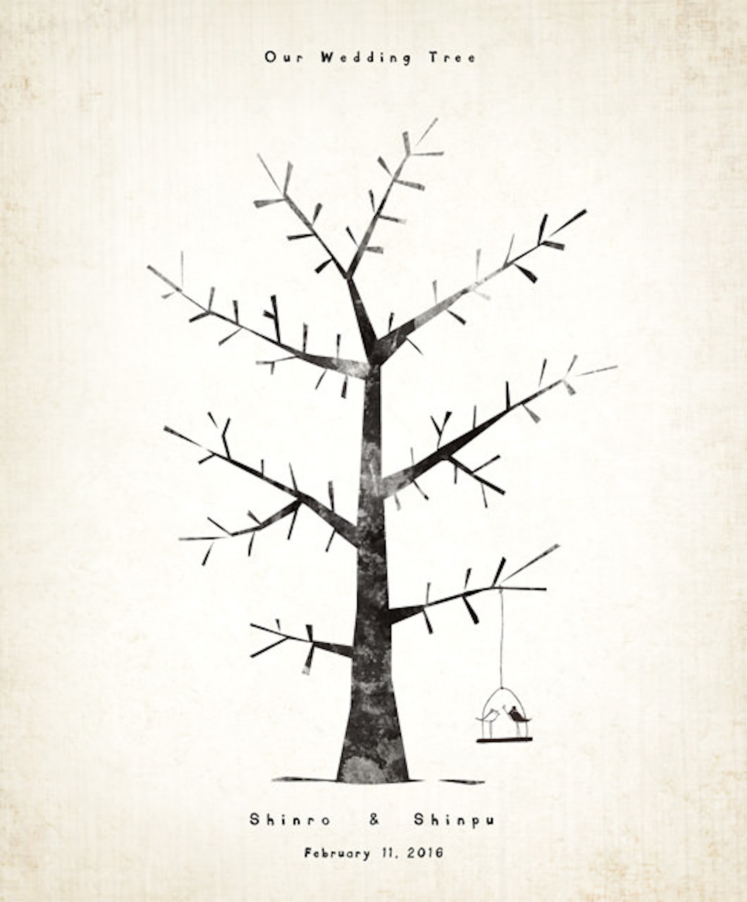 切り絵風のウェディングツリーのイラスト