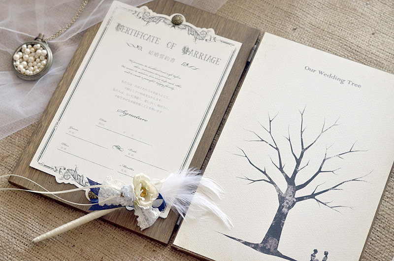 木製ブック型の結婚誓約書とウェディングツリー - フィーノ