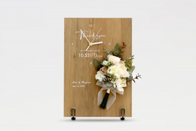 退職祝い・送別会のプレゼント 木製パネルの花時計 ミニブーケと木製パネルの花時計／ナチュラル・バーチ