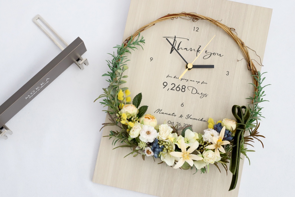 創立記念品の花時計の印字イメージ