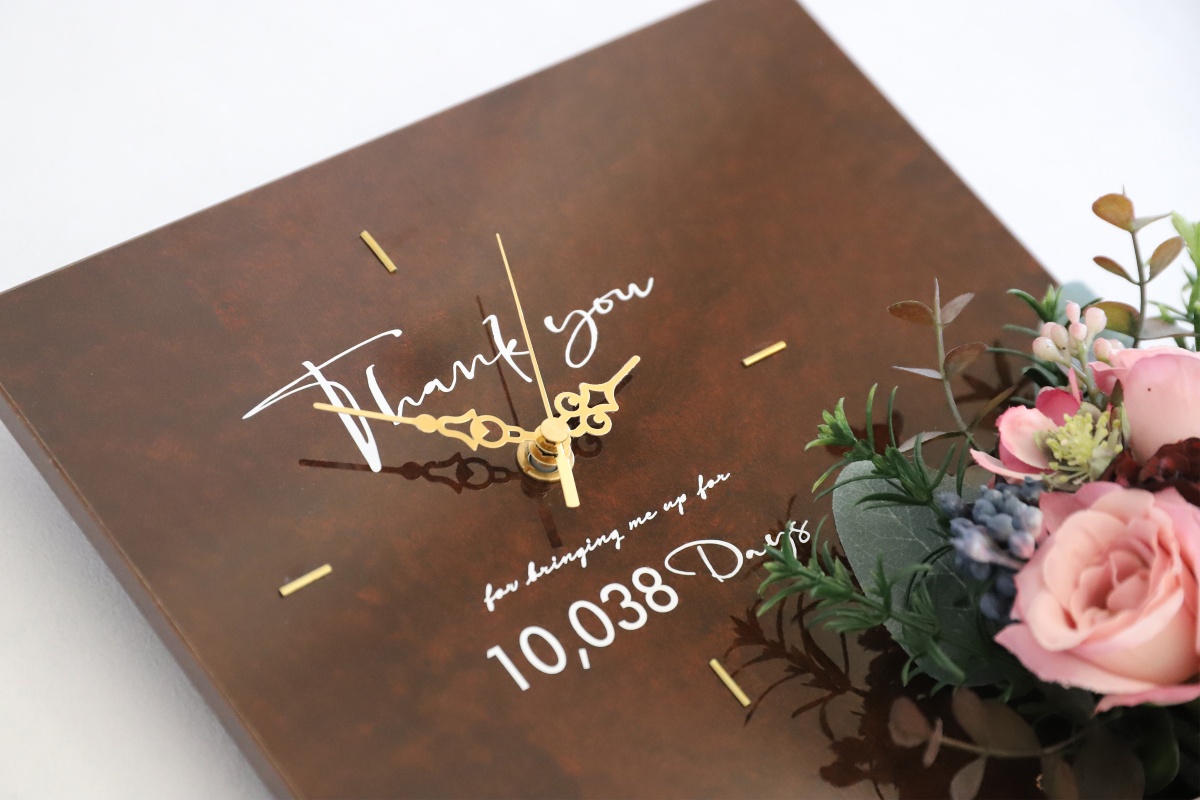 還暦の誕生日プレゼントのブーケの花時計の印字イメージ