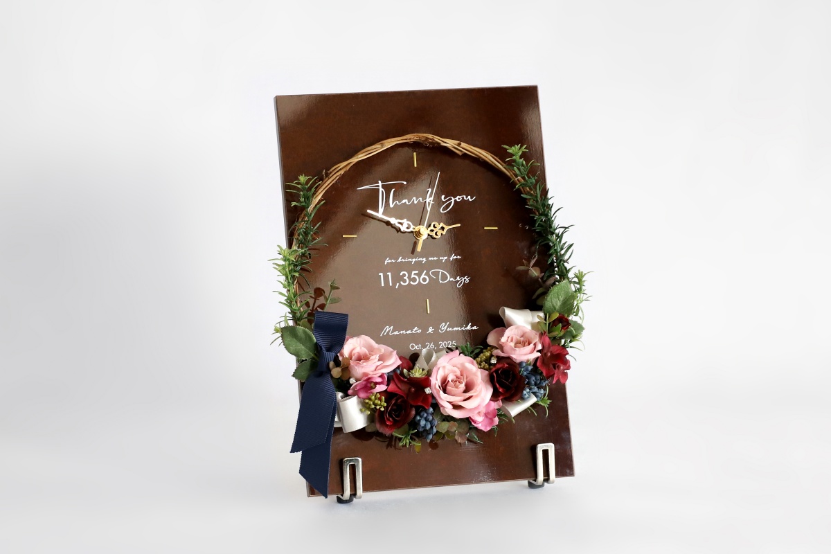 傘寿米寿の記念品に人気の花時計の斜め方向イメージ