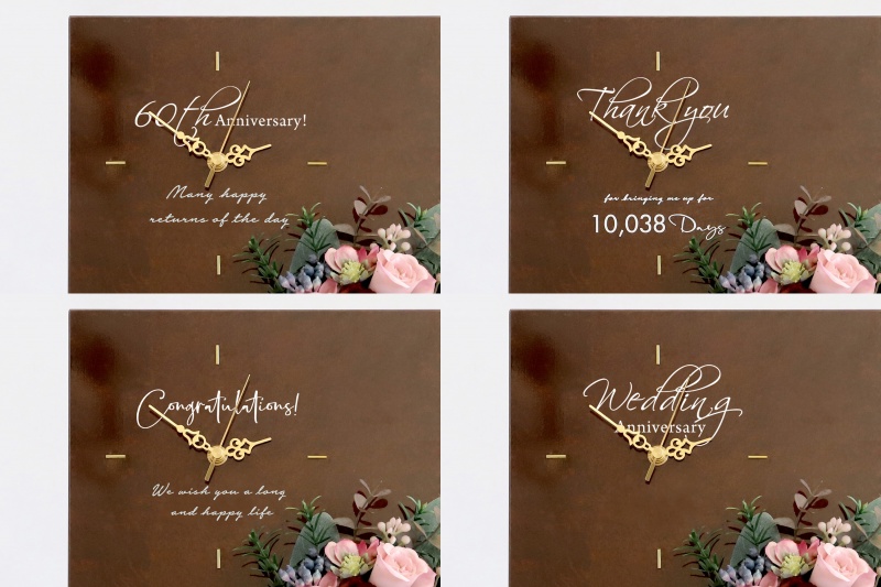 還暦 古希 喜寿 傘寿 米寿 卒寿などの記念にあわせたブーケの花時計／プレミアム・ローズの印字例イメージ