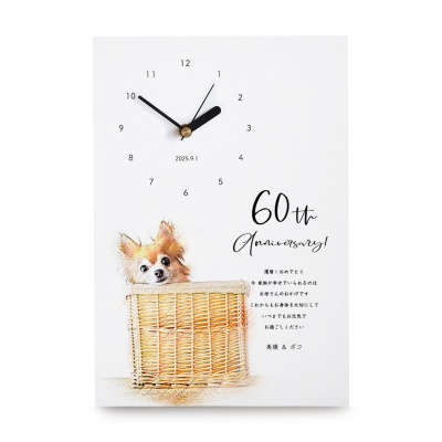 ご両親へのプレゼント ペットのイラスト時計 還暦祝いのプレゼントに！ペットのイラスト・パステル絵画風の時計