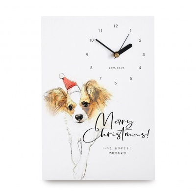 還暦・長寿祝い・周年記念品 ペットのイラスト時計 メリークリスマス！遠くのお母さんへかわいいペットのイラスト時計