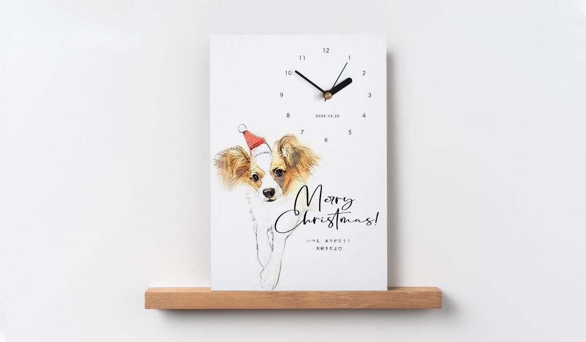 クリスマスや誕生日に可愛いペットのイラスト時計